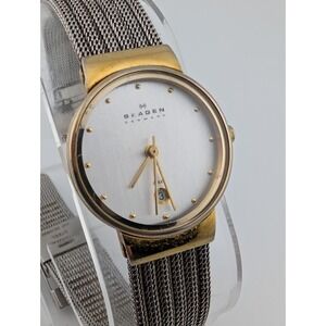 Skagen Watch Women 25mm Case Two Tone Mesh Metal Band 355SGSS- New Battery